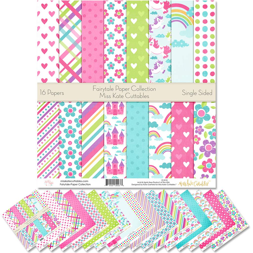 Miss Kate Cuttables Fairytale Scrapbook Paper Pack - 16 Sheets 12x12 Inch Premium Single-Sided Pattern Paper for Card Making, DIY Crafts, Scrapbooking & Home Decor