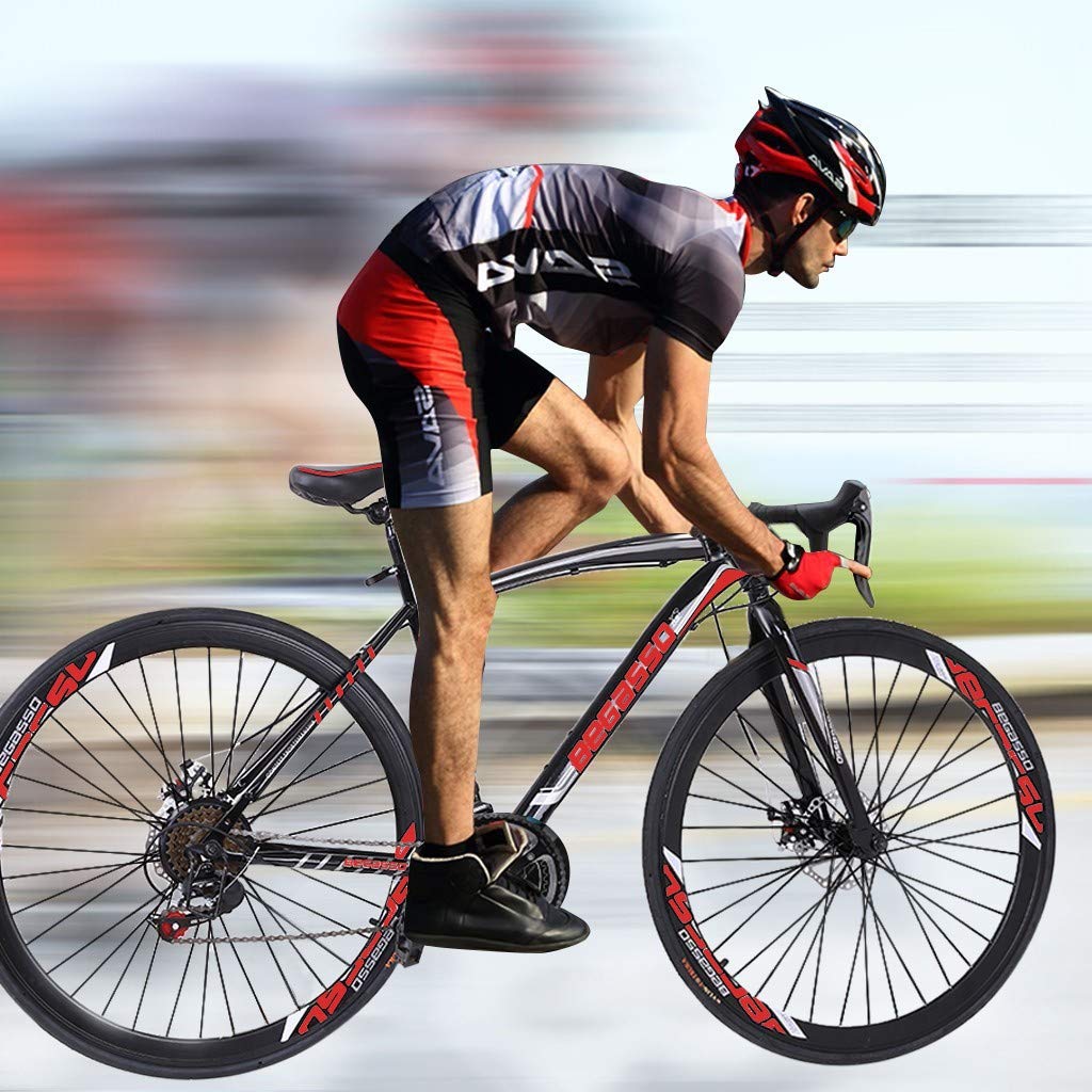 **700C Steel Frame Road Bike for Men - 21 Speed Gear System, Dual Disc Brakes, 17in High Rim Wheels - Perfect for Commuting, Fitness & Outdoor Adventures**