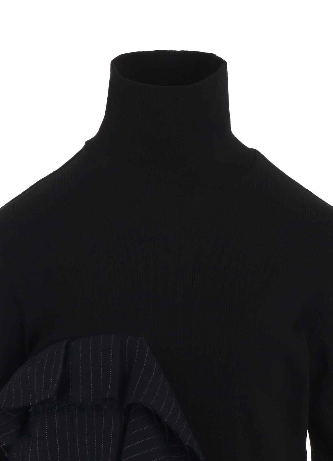 Premium Cotton Rib Jersey Long Sleeve High Neck T-Shirt with Pleated Stripes - Women's Fashion Basic Top for Casual Wear & Layering