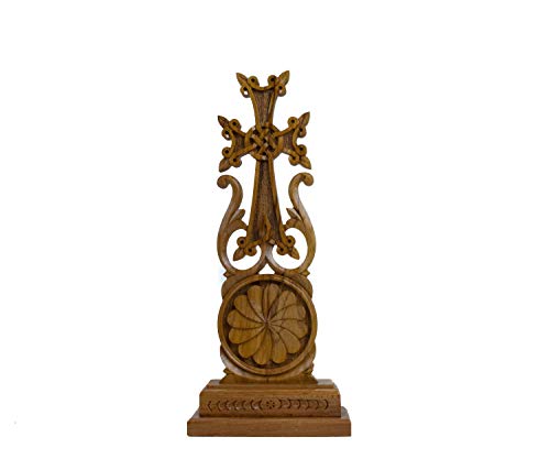 Handcrafted Wooden Khachkar Cross with Eternity Symbol - Authentic Armenian Gift & Souvenir for Home Decor, Office Desk, and Spiritual Spaces