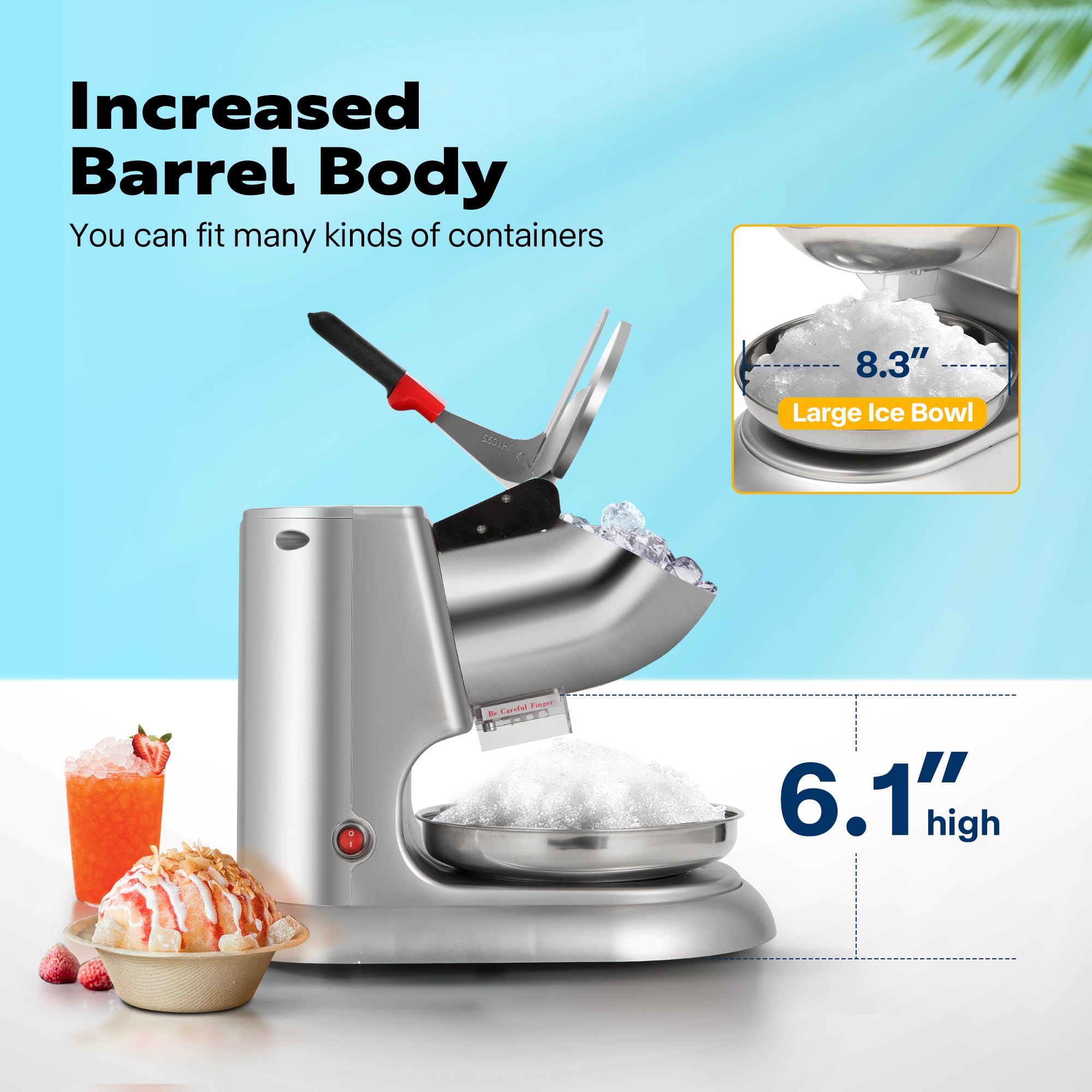 VIVOHOME 11 Inch Electric Ice Crusher - 300W Dual Blade Shaver Machine, 2000 RPM for Fast Crushing - Perfect for Snow Cones, Cocktails & Commercial Use - Includes Ice Pick (Silver)