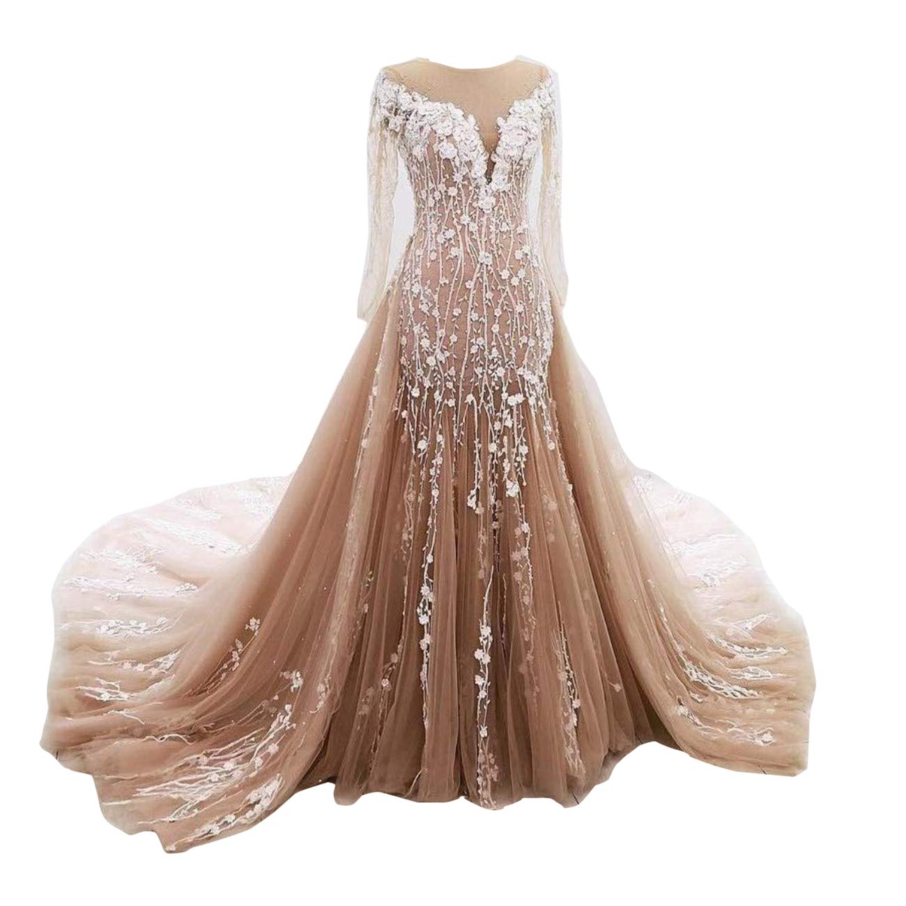 Elegant A-Line Mermaid Wedding Dress with Detachable Train - Gold Evening Gown for Prom, Party & Special Occasions | Perfect for Brides, Formal Events & Red Carpet Looks