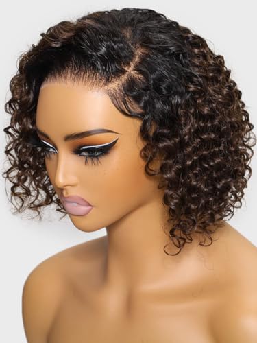 T128 Ombre Brown│7x5 HD Lace│Side Part Curly Bob