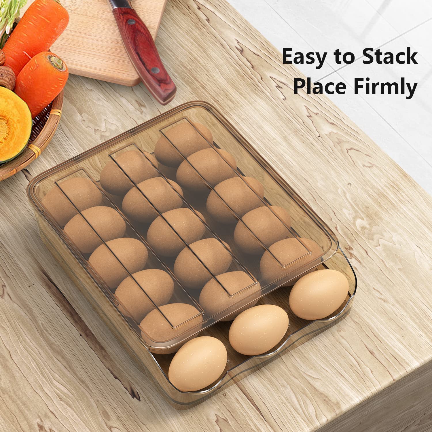 Styxon 18-Count Automatic Rolling Egg Holder for Refrigerator - Fresh Egg Storage Container with Lid, Kitchen Organizer for Eggs (1 Layer) - Perfect for Fridge Organization & Breakfast Meal Prep