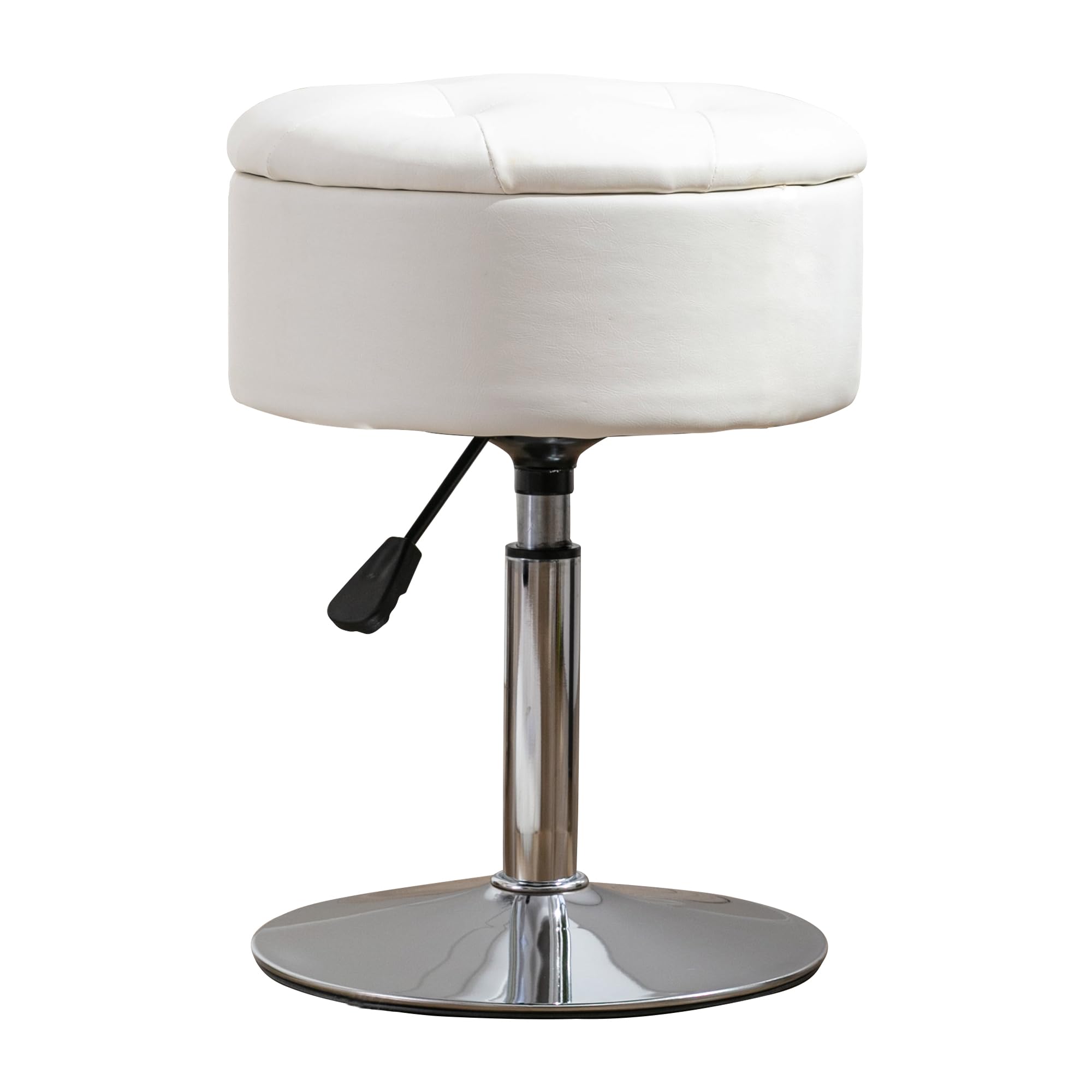 LUE BONA 360° Swivel Vanity Stool Chair with Storage - Adjustable Height Makeup Stool, Small White Faux Leather Stool for Bathroom, Living Room & Dressing Room - Perfect for Makeup, Reading & Relaxing