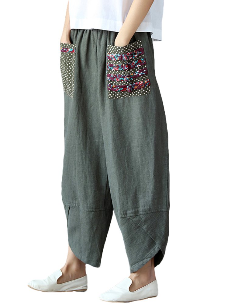 FTCayanz Women's Linen Wide Leg Pants - Baggy Tapered Cropped Trousers with Elastic Waist | Casual Summer Outfit, Beach Wear & Boho Style