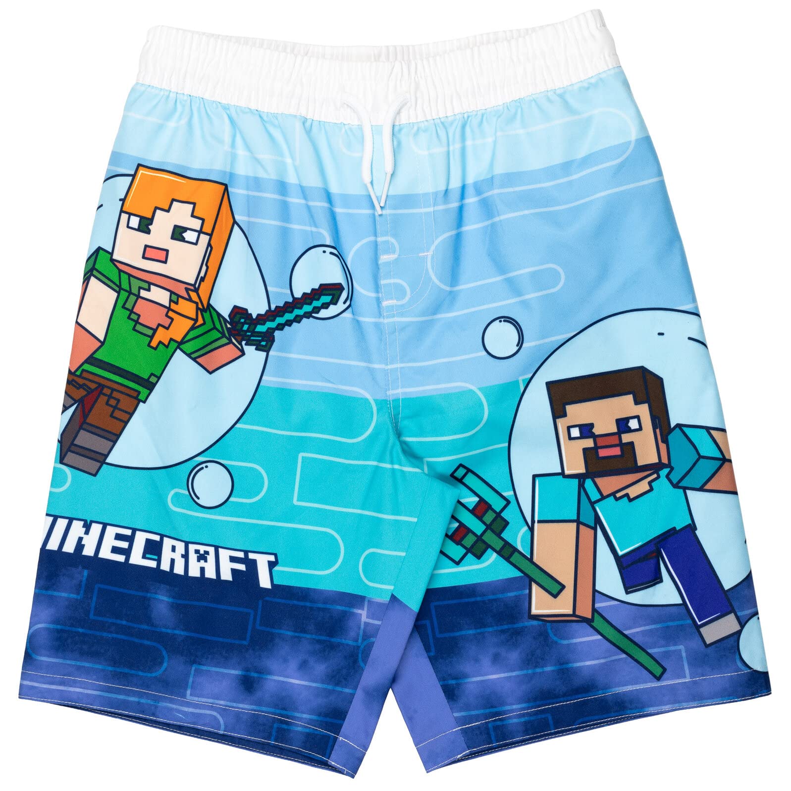 Minecraft Zombie Creeper Alex Steve Rash Guard & Swim Trunks Set for Kids - UV Protection Swimwear for Boys & Girls at Pool, Beach & Summer Activities