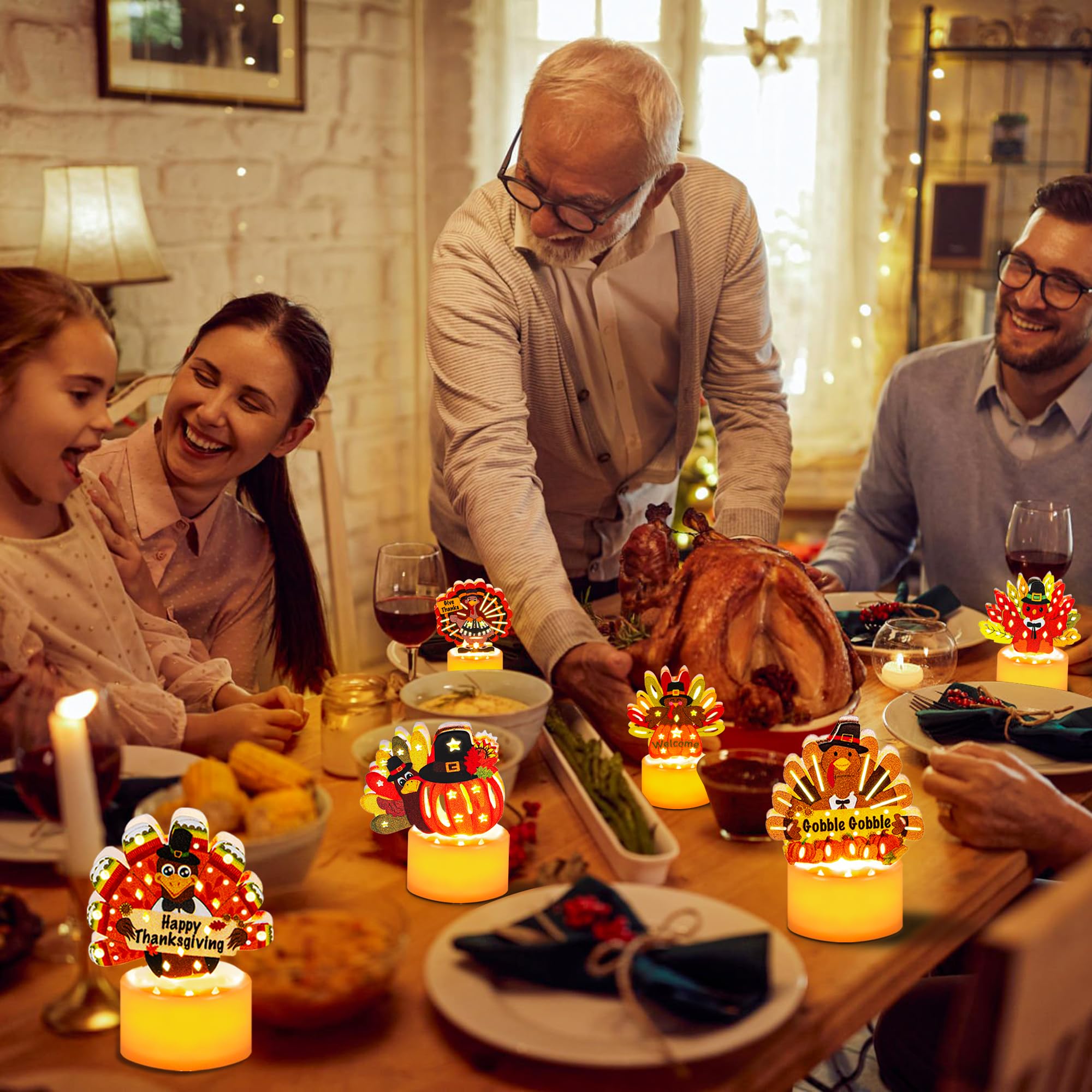 12 Pack LED Flameless Thanksgiving Tea Light Candles - Battery Operated Turkey Shaped Table Decorations for Home, Indoor Party, and Holiday Centerpieces | Perfect for Thanksgiving Dinner, Fall Decor, and Festive Gatherings