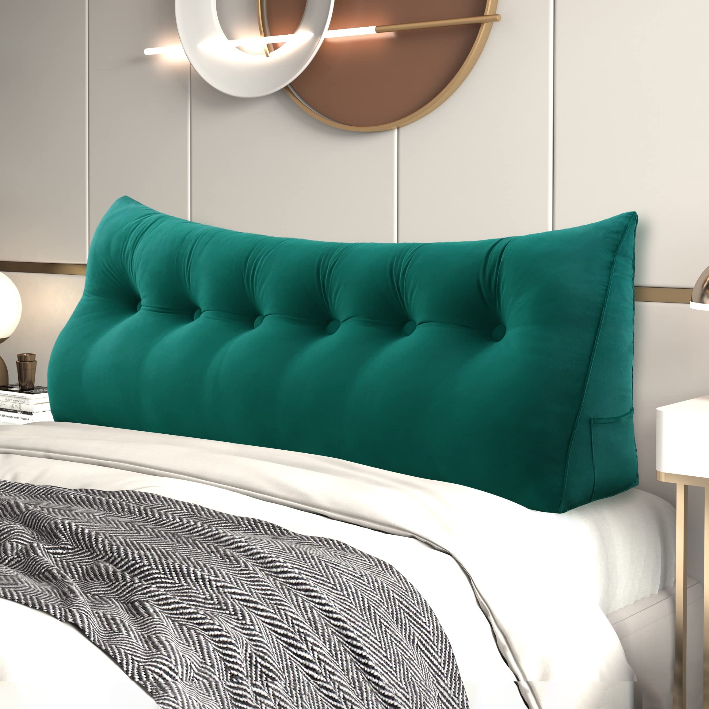 Luxury Velvet Wedge Headboard Pillow - Large Bolster Backrest for Sitting in Bed, Reading & Relaxing | Blue Triangle Cushion with Lumbar Support | Perfect for Daybeds, Book Lovers & Cal-King Beds (Blue, Cal-King Size) | Ideal for Bedroom Comfort, Reading Nooks & Cozy Lounging