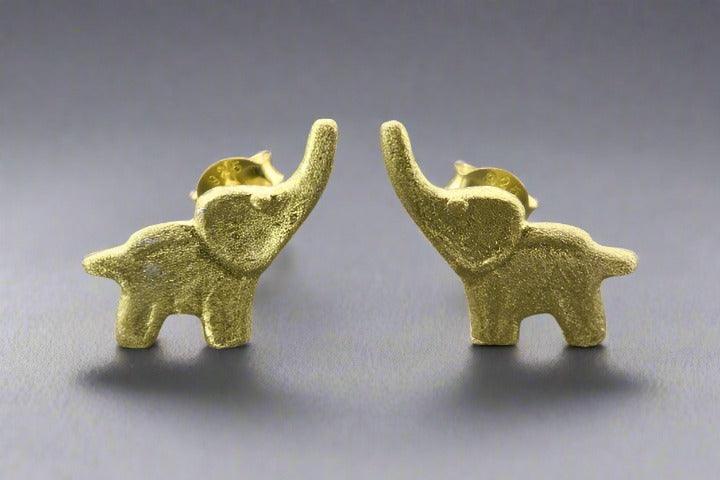Lucky Elephant Stud Earrings - Gold Over Silver Hoop Earrings for Women - Perfect for Everyday Wear, Parties & Gifts