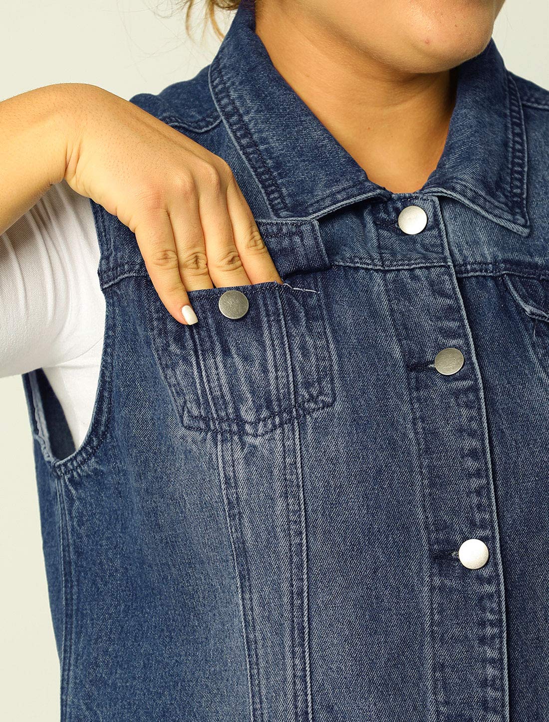 Women's Plus Size Denim Vest with Buttons & Two Chest Flap Pockets - Casual Jacket for Outdoor Activities, Streetwear & Layering Fashion
