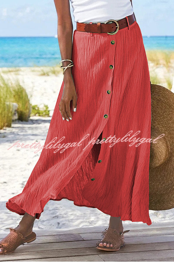 Soft Breeze Linen Blend Front Button Down Midi Skirt for Women - Comfortable Summer Casual Skirt with Pockets | Perfect for Beach, Vacation, and Everyday Wear