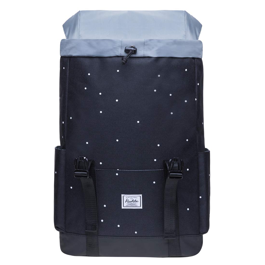Vintage Casual Polyester and Leather Rucksack Backpack for Men & Women - Durable Nylon Black Dot Design - Perfect for Travel, Hiking, and Everyday Use