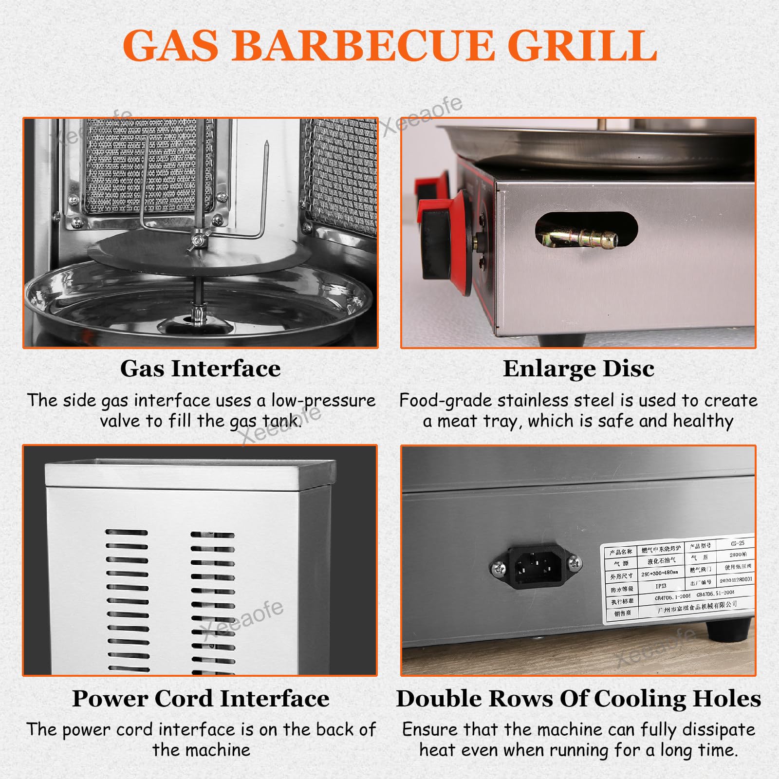 Commercial Shawarma Machine - 2 Burner Propane Gas Vertical Doner Kebab Grill & Gyro Rotisserie Broiler (220V, Silver) | Perfect for Restaurants, Food Trucks & Middle Eastern Cuisine Businesses