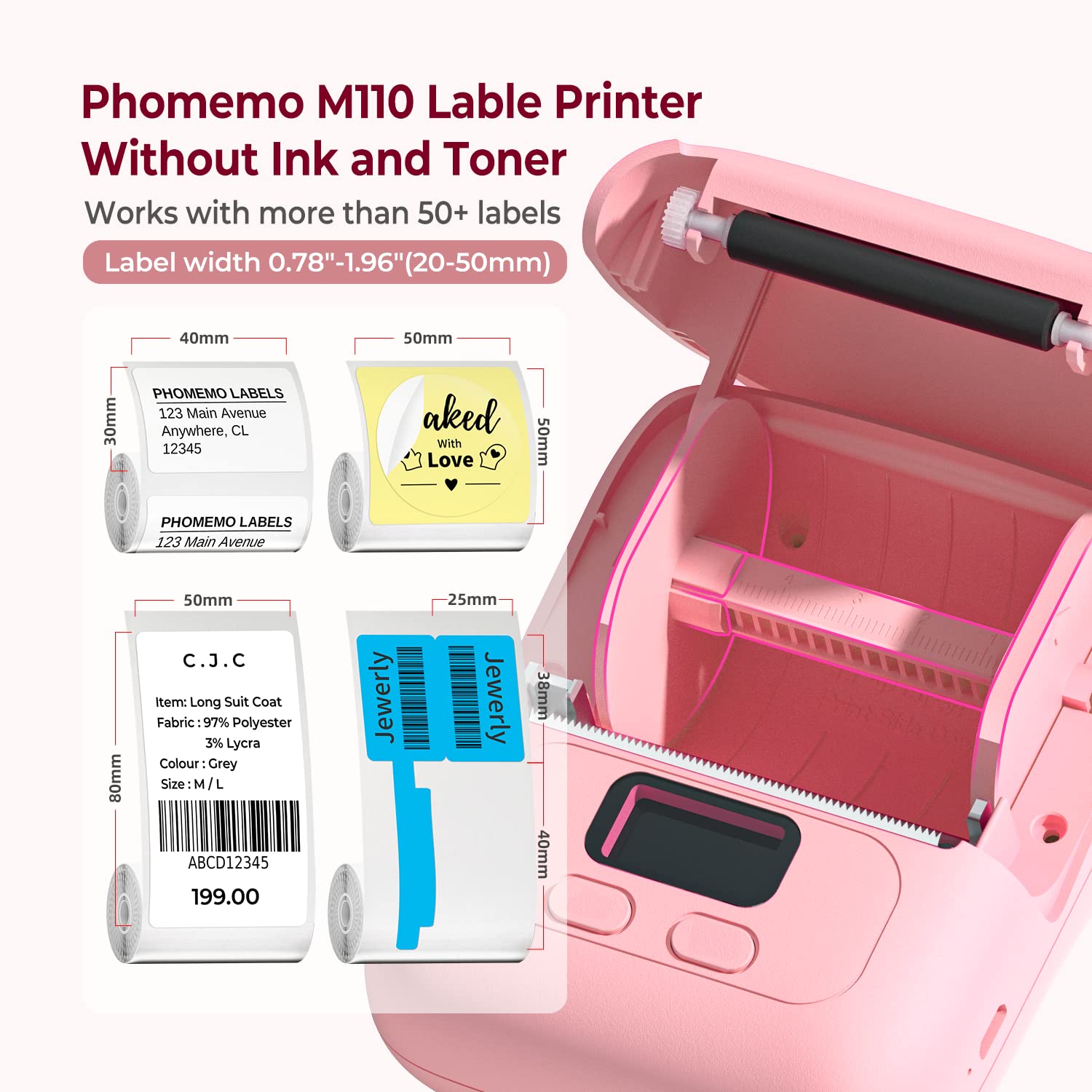 Phomemo M110 Portable Bluetooth Thermal Label Printer - 40x30mm Barcode Sticker Maker for Small Business, Shipping, Address, Logo & Clothing Labels | Perfect for Home Office, Retail & E-commerce Packaging