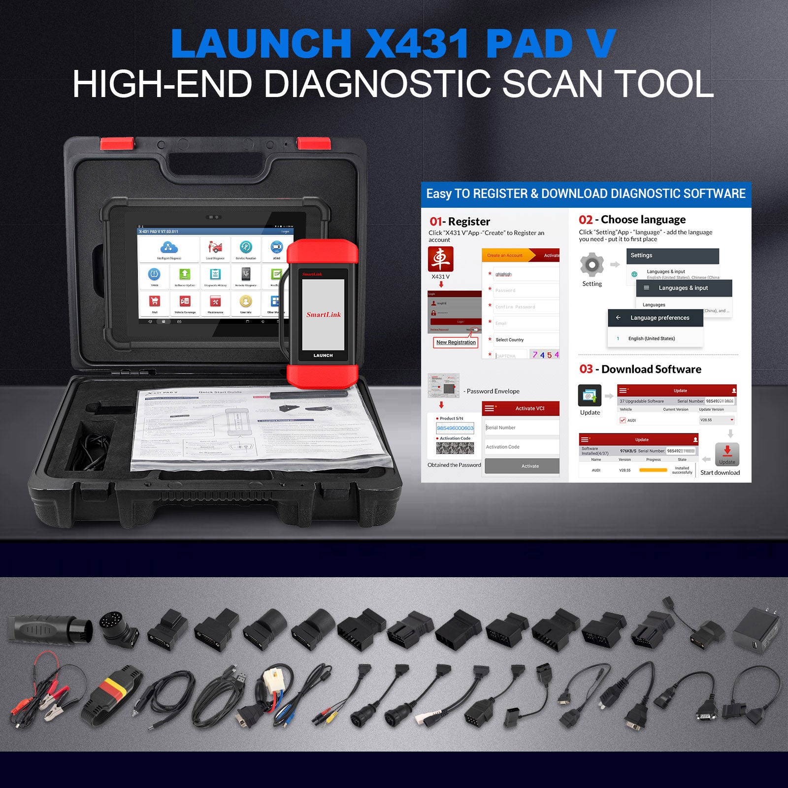 Launch X431 PAD V 2025 - Professional Automotive Diagnostic Scanner with Bi-Directional Control, J2534/DPDU/RP1210, CAN FD & DOIP Support | ECU Coding, Topology Mapping | Heavy Duty Trucks & EVs Compatible | 60+ Reset Functions | Ideal for Mechanics & Fleet Maintenance