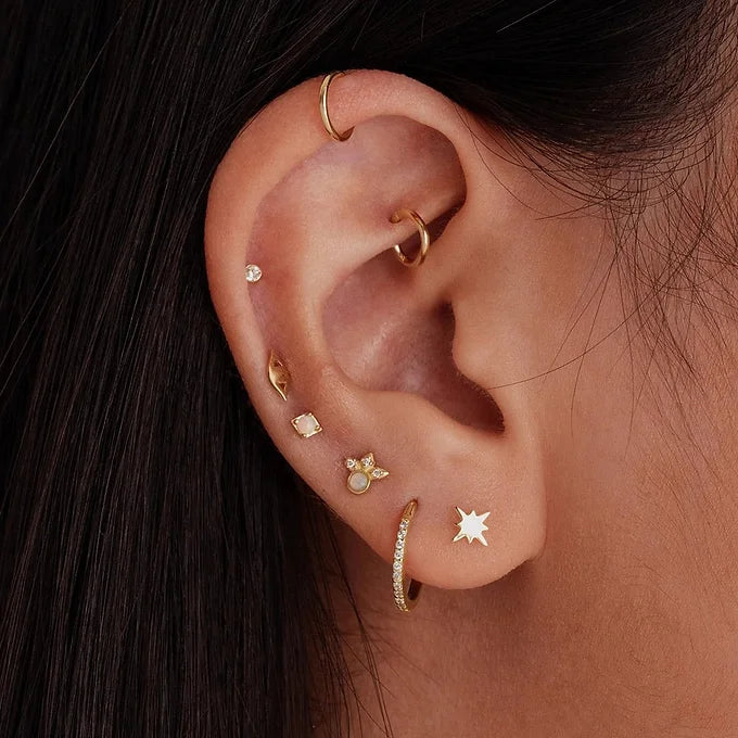 Opal Labret Flat Back Push Pin Earrings - Surgical Steel Body Jewelry for Cartilage, Helix, Nose Piercing | Perfect for Everyday Wear & Special Occasions