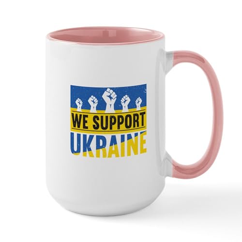 White/Pink Inside - We Support Ukraine Mugs