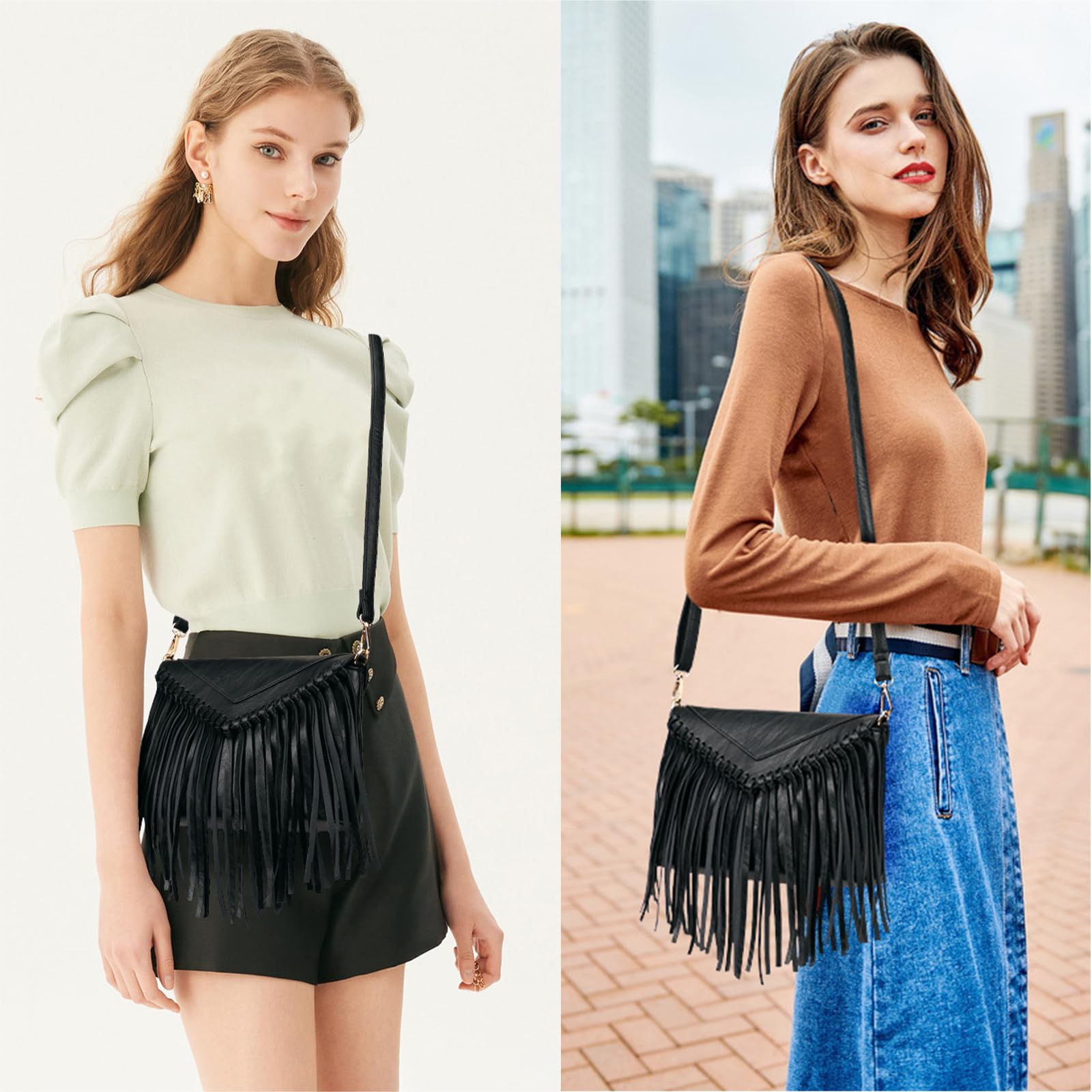 Stylish Women's PU Leather Crossbody Bag with Tassel Fringe - Western Boho Shoulder Purse for Casual Outings, Travel & Everyday Use