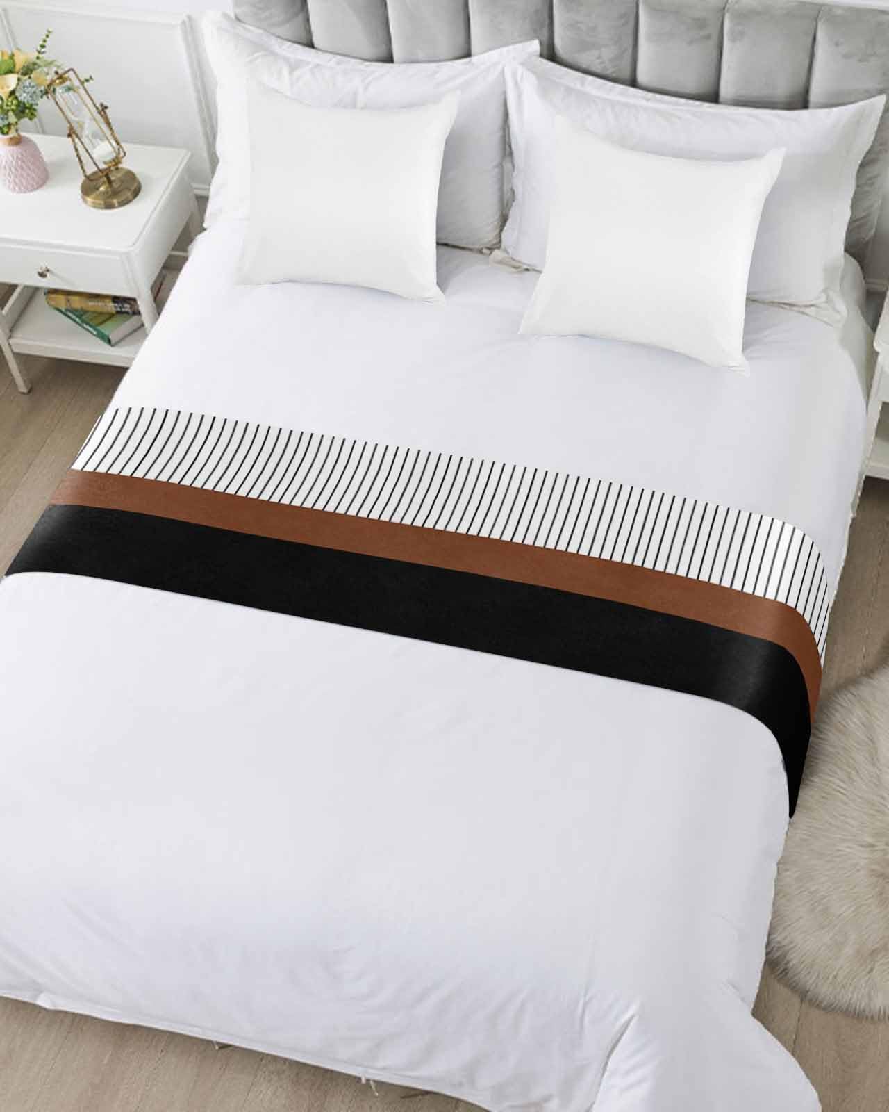 Luxury Black & Brown Bed Runner Scarf - Full/Queen Size (83