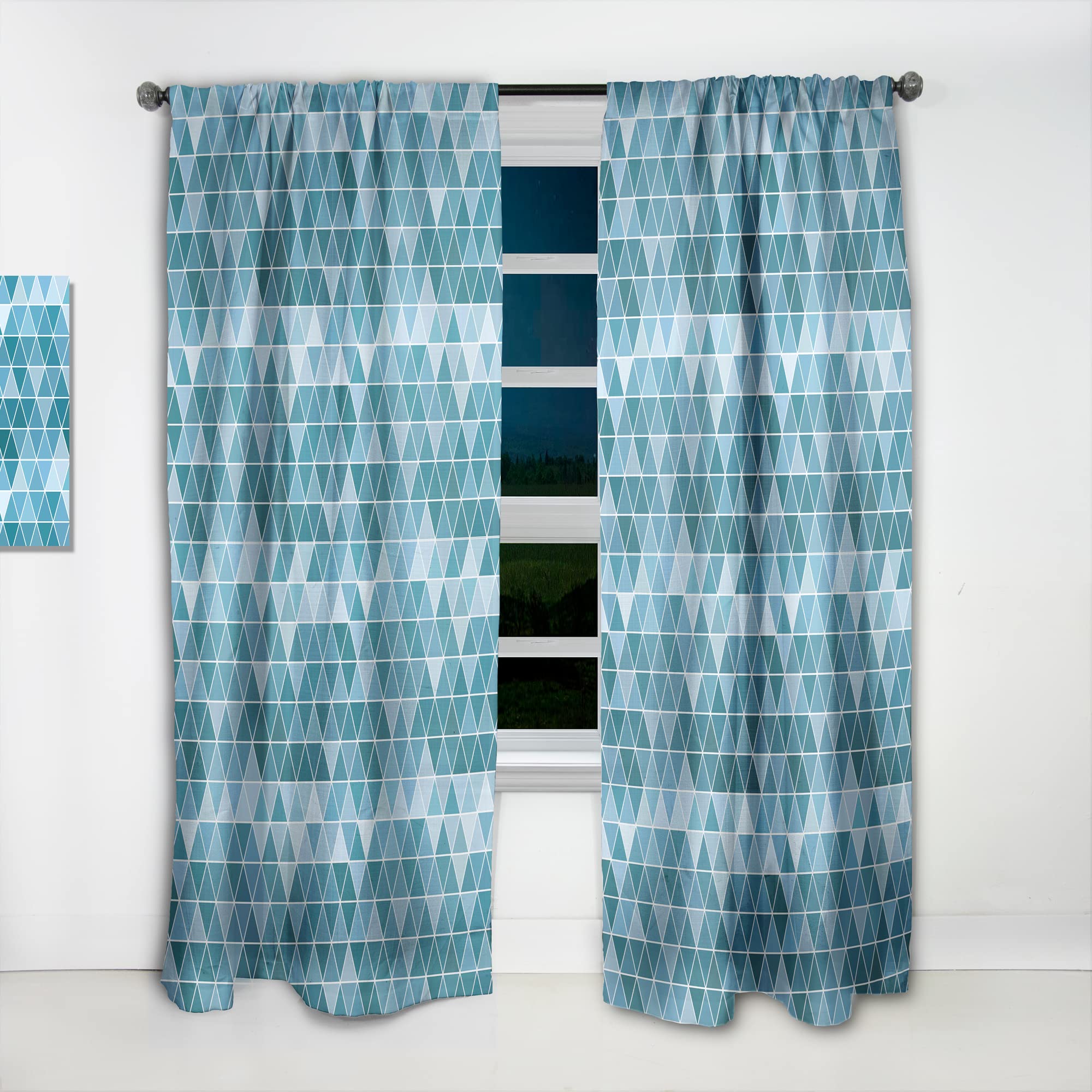 Blue Geometric Triangle Pattern Thermal Insulated Curtains - Single Panel 52x120 Inches - Blackout Drapes for Bedroom & Living Room - Modern Window Treatment for Home Decor