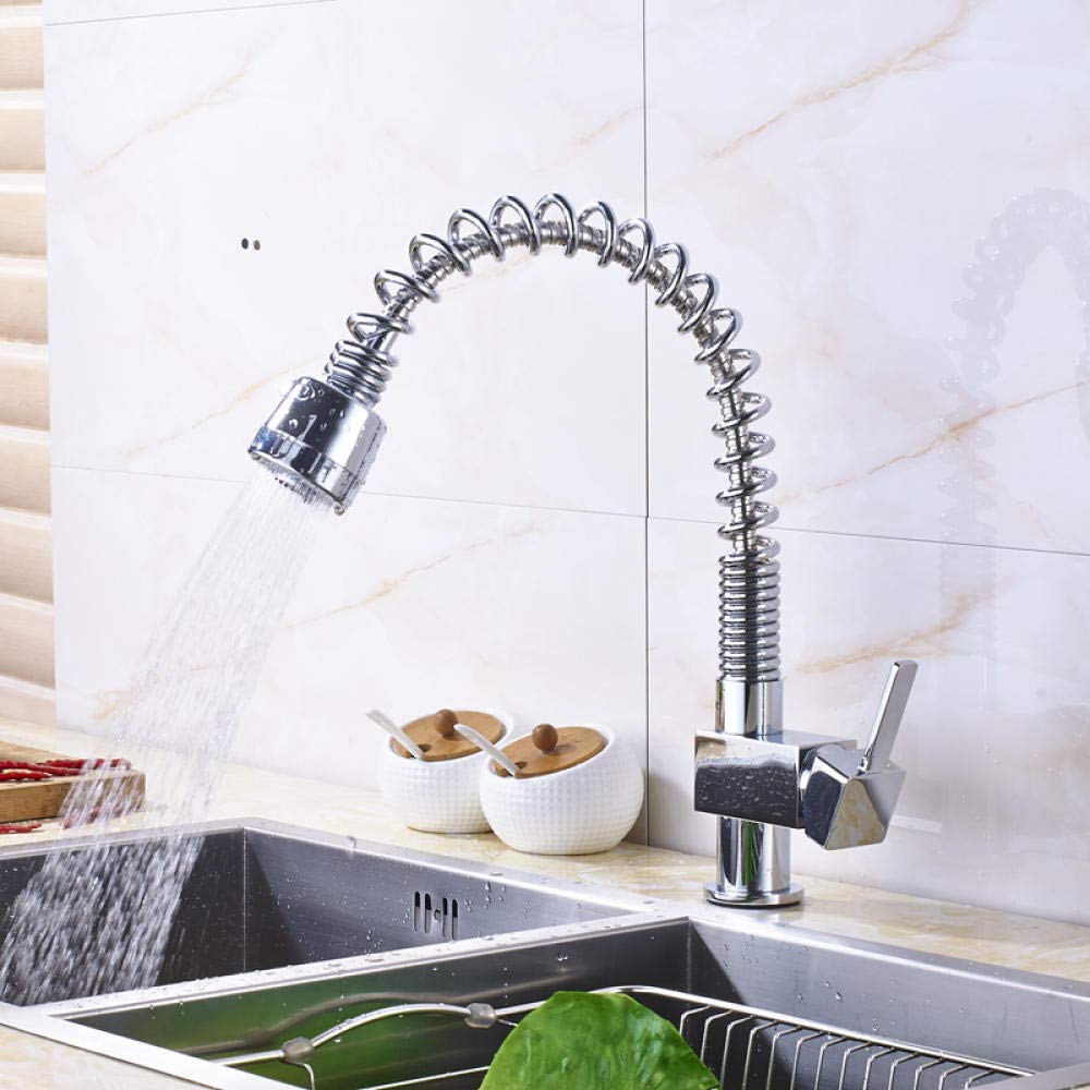Deck Mounted Chrome Polished Single Handle Pull Out Kitchen Faucet - Modern Mixer Tap for Sink with High Arc Spout | Perfect for Home Kitchen, Restaurant & Commercial Use