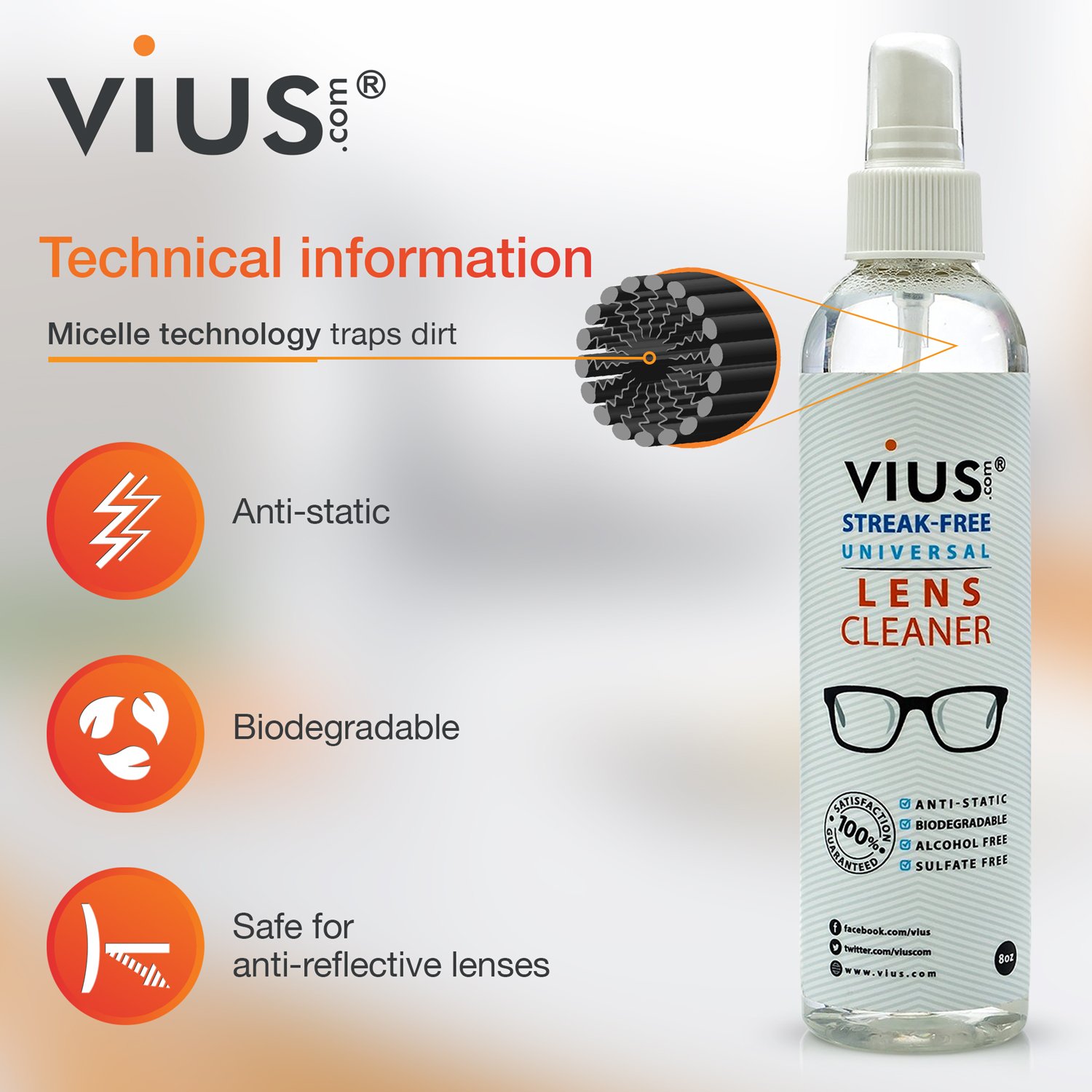 Premium Lens Cleaner Kit - 2oz Travel Size Eyeglass & Camera Lens Cleaning Spray - Removes Fingerprints, Dust & Oil - Safe for Glasses, Sunglasses, DSLR Lenses & Electronics Screens - Perfect for Travel, Office & Outdoor Use