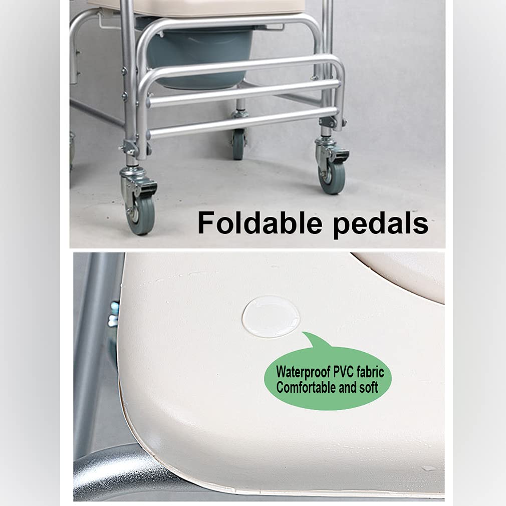 MQZHUK Adjustable Mobile Shower Chair with Brakes & Wheels - 40cm Width, 55cm Height - Sturdy Commode Chair with Armrests for Elderly, Disabled & Pregnant Women (120kg Capacity) - Ideal for Bathroom Safety & Mobility Assistance