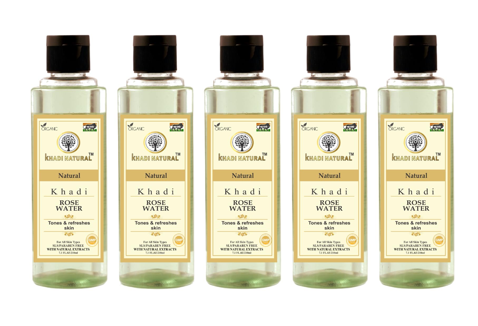 KHADI NATURAL Rose Water Herbal Skin Toner - 210ml (Pack of 5) | Alcohol-Free Facial Mist for Hydration & Glow | Perfect for Daily Skincare, Makeup Setting & Summer Refreshment