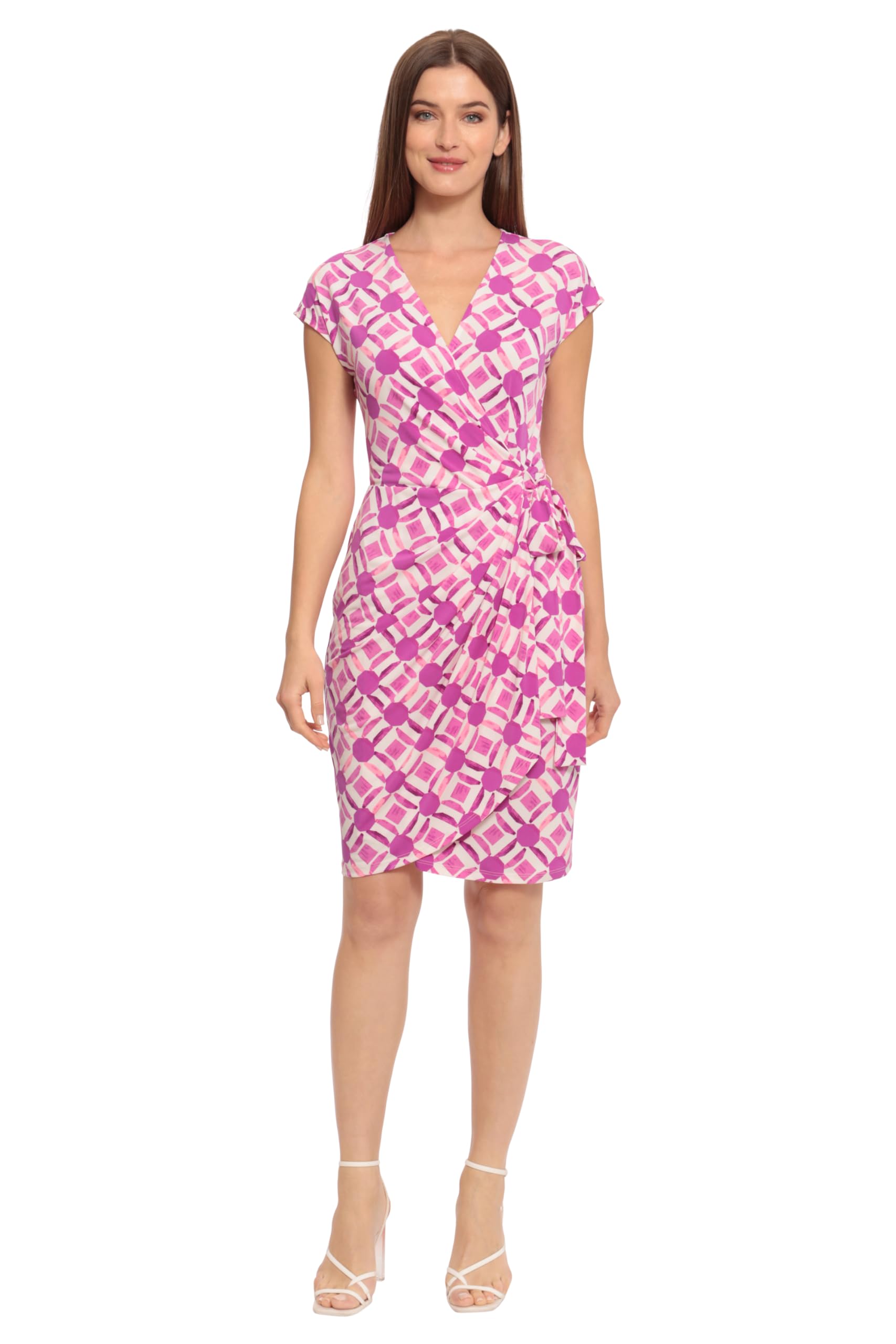 Maggy London Women's Printed Matte Jersey Wrap Dress - Flattering A-Line Silhouette for Work, Party & Special Occasions