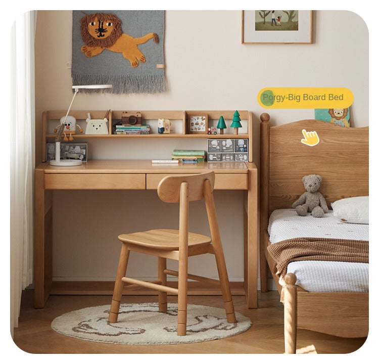 Premium Beech & Oak Solid Wood Kids Study Desk - Ergonomic Children's Writing Table for Homework & Crafts - Perfect for Bedroom, Homeschool & Montessori Learning