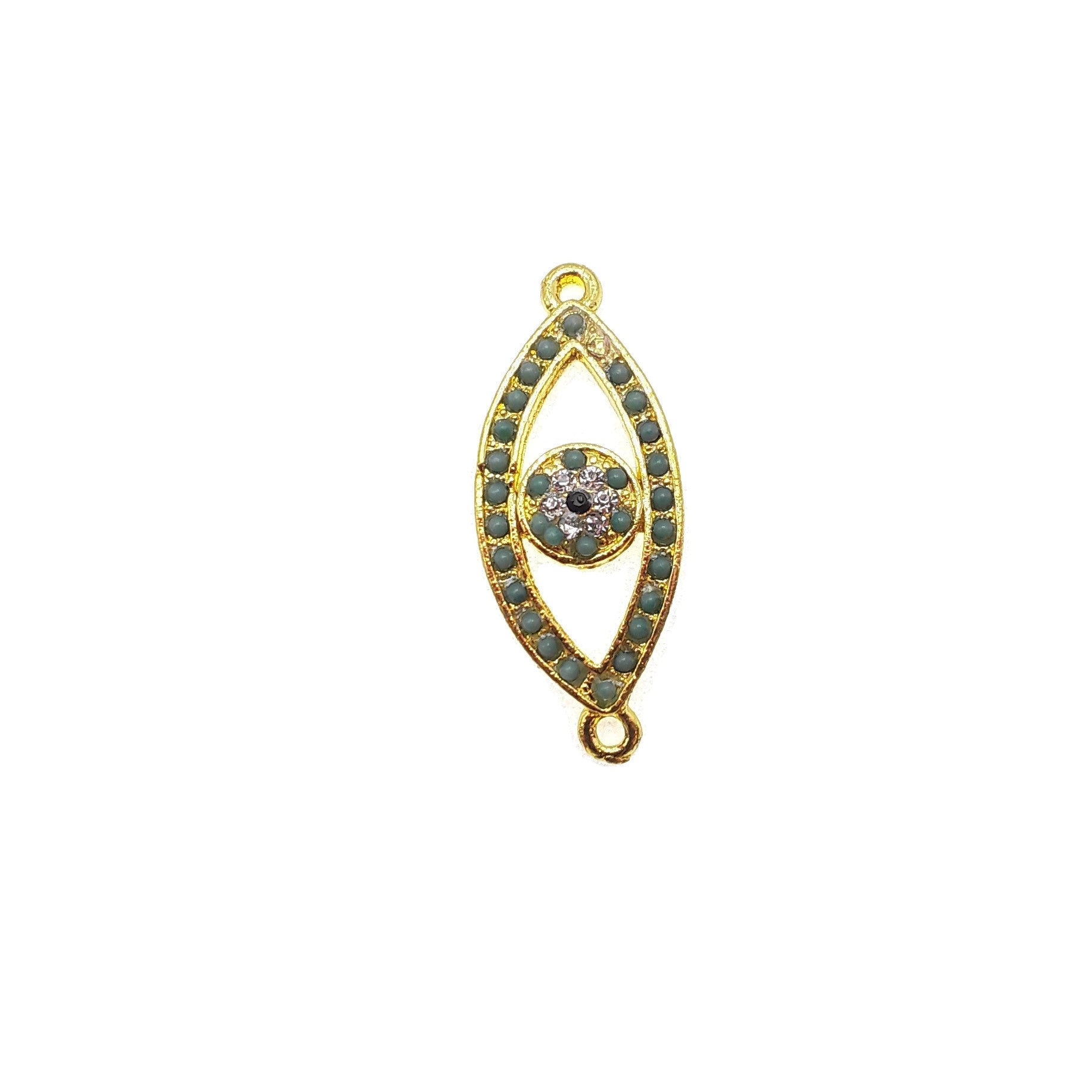 Evil Eye Charm Gold Plated Copper Pendant with Micro Pave Pink Red Green Zircon Stones 15x30mm - Perfect for Necklaces, Bracelets & Protection Jewelry Gifts