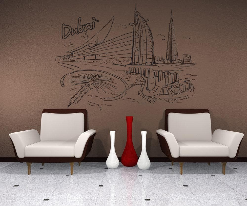 Vinyl Wall Decal Sticker Dubai Skyline #1375 - Removable Home Decor for Living Room, Bedroom & Office