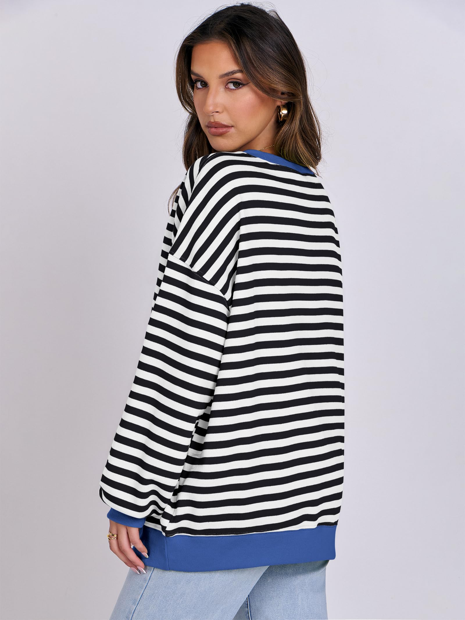 ANRABESS Women's Striped Oversized Sweatshirt - Long Sleeve Crewneck Pullover Sweater | Trendy Fall Fashion 2025 | Casual Outfit for Streetwear, Lounge & Coffee Dates