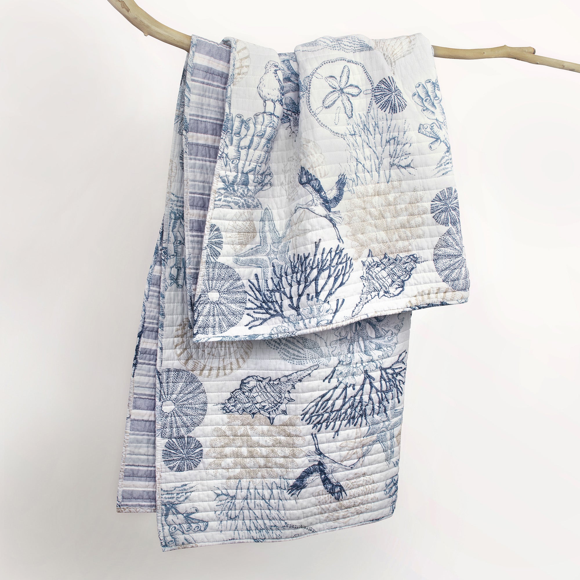 Serena Sea Quilted Throw Blanket - Soft Lightweight Bedspread for Couch, Sofa & Bed - Cozy Coastal Decor for Living Room, Bedroom & Beach House