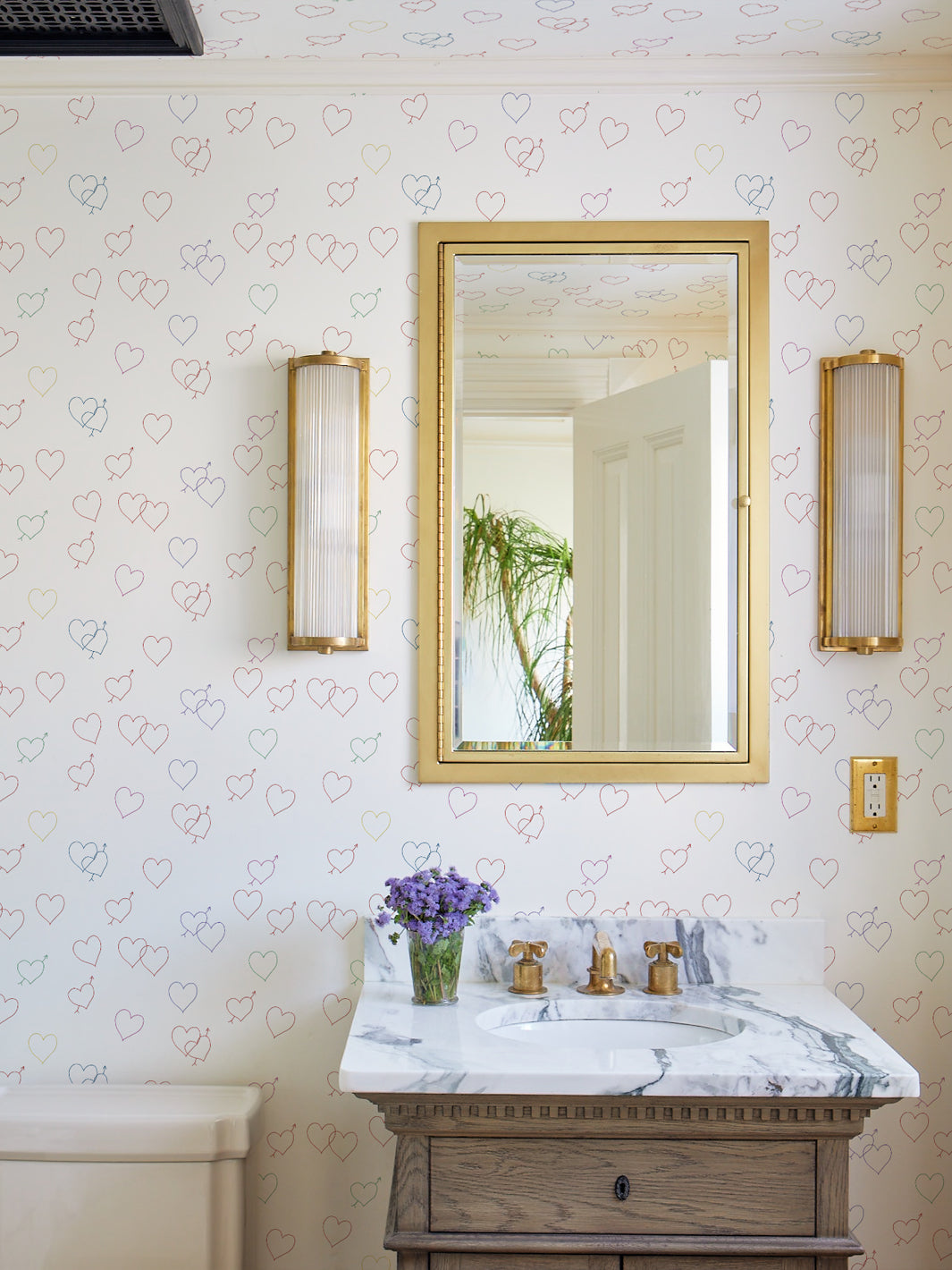 Lingua Franca White Embroidered Hearts Wallpaper - Elegant Floral Peel and Stick Wallpaper for Bedroom, Nursery & Home Decor