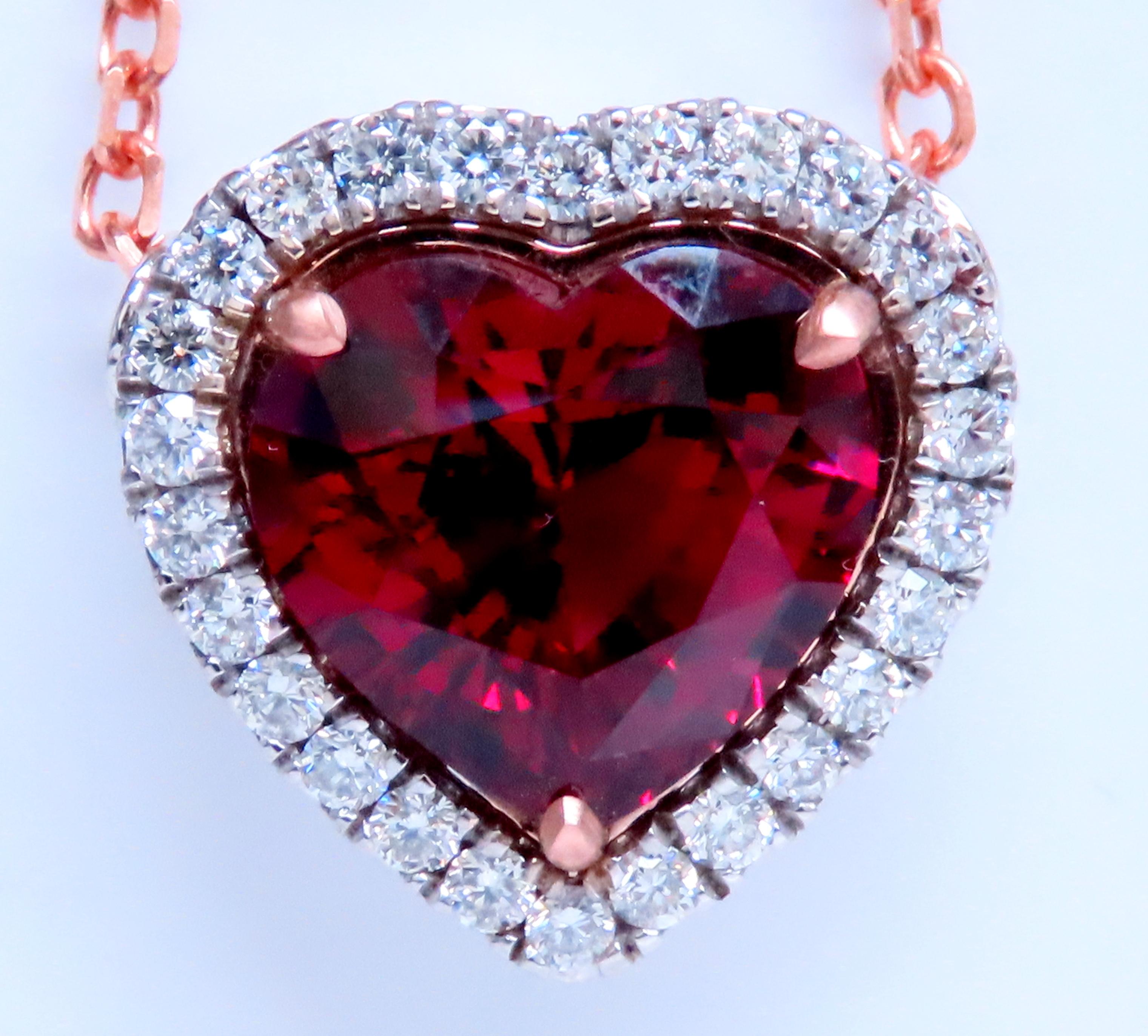 GIA Certified 8.72ct Natural Heart-Shaped Garnet Halo Necklace in 14kt Gold with Rhodolite Accents - Perfect for Valentine's Day Gifts, Anniversary Presents & Special Occasions