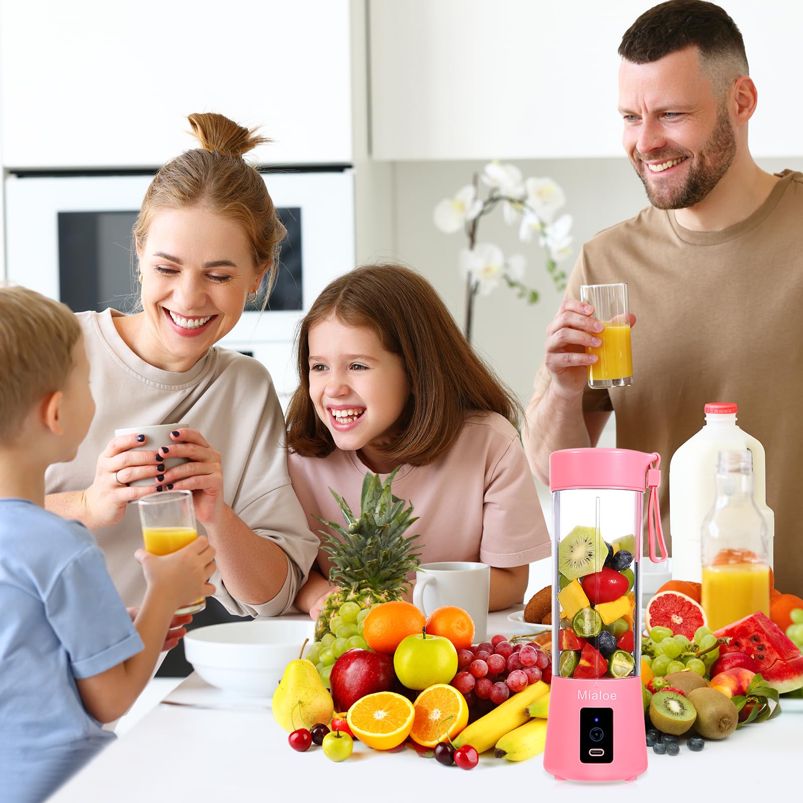 Portable USB Blender - 14 oz Personal Smoothie Maker, Electric Juicer Cup for Fruits, Baby Food & Shakes with Magnetic Secure Switch (Pink) | Perfect for Gym, Office & Travel