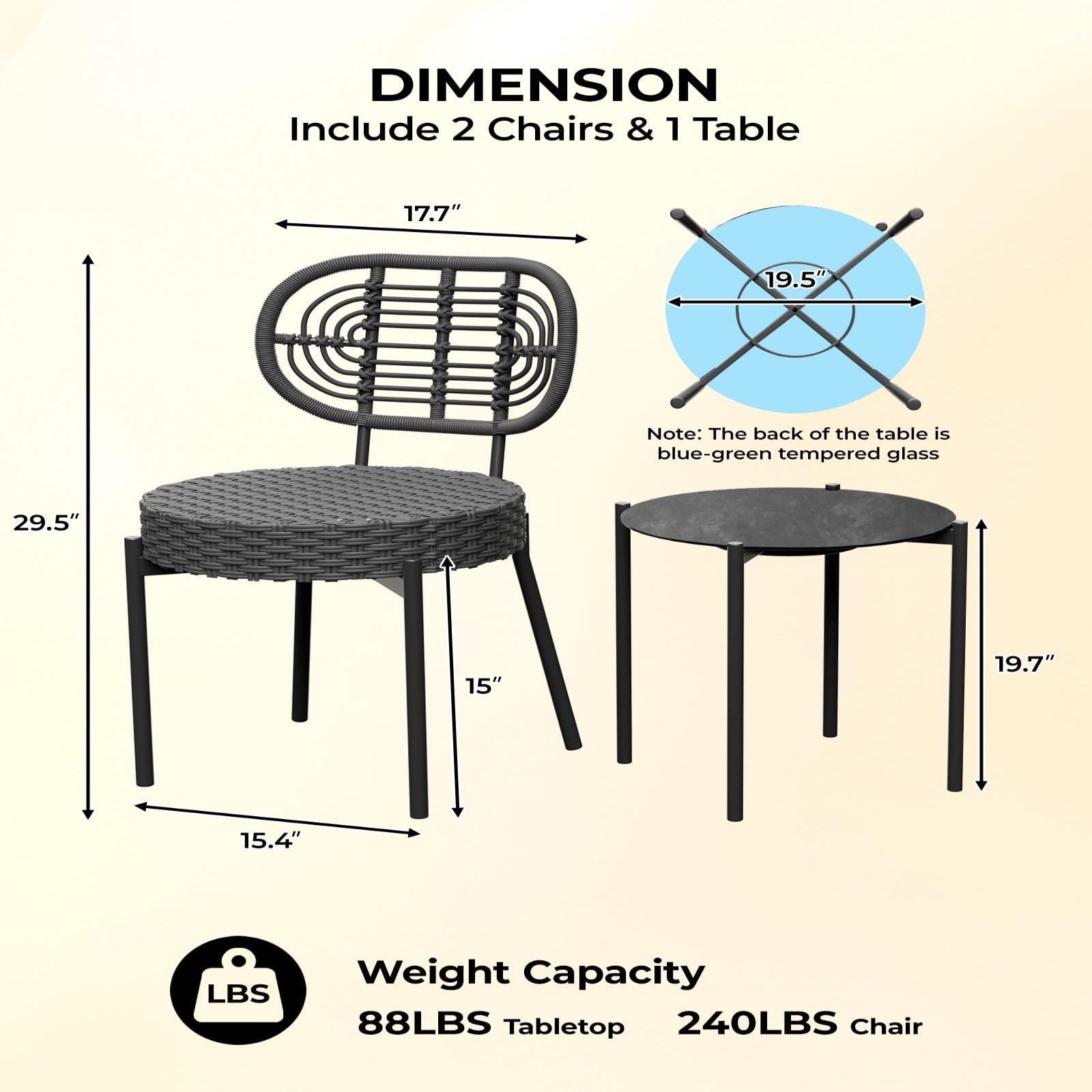 GARVEE 3-Piece Outdoor Patio Bistro Set - Black & Grey Wicker Rattan Chairs with Table - Perfect for Backyard, Deck, Garden & Balcony Relaxation