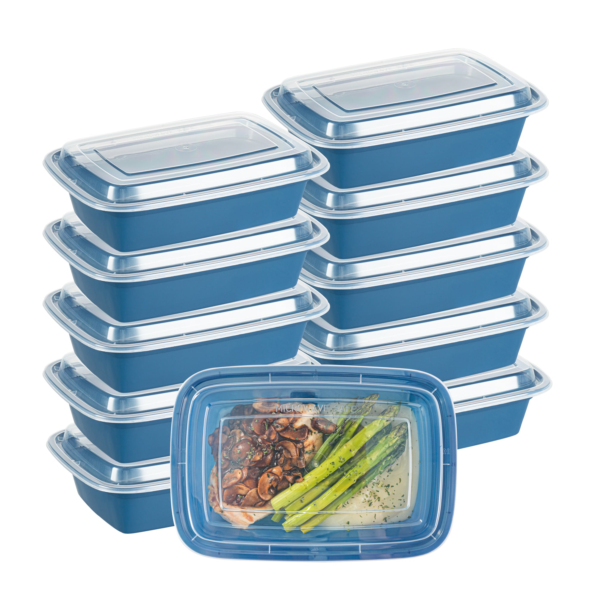 38 oz Rectangle Midnight Blue Plastic To Go Containers with Clear Lids - 100 Pack (8.75