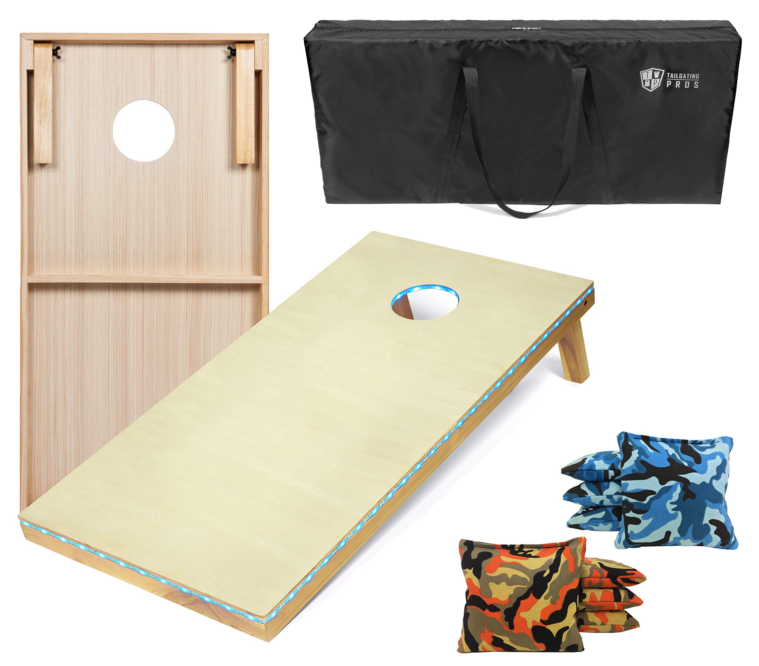 4'x2' LED Light-Up Cornhole Game Set with Carrying Case & 8 Bean Bags - Perfect for Backyard Parties, Tailgating, and Outdoor Nighttime Fun