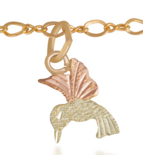 10k & 12k Tri-Color Gold Hummingbird Anklet - Black Hills Gold Jewelry with Yellow, Green & Rose Gold - Perfect for Summer Outfits & Boho Style