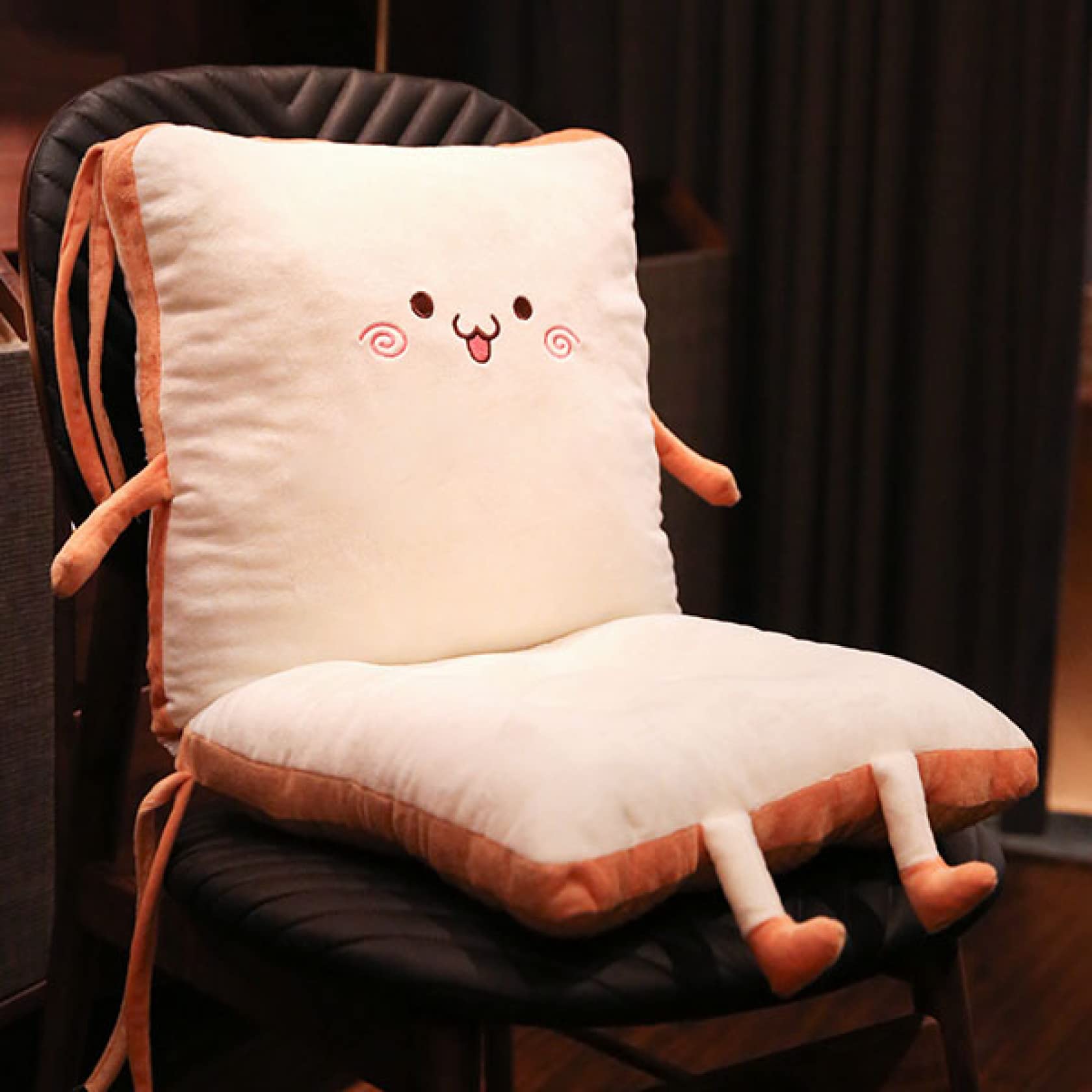 Soft Comfortable Car Seat Cushion - Cute Bread Pattern Square Chair Pad for Office, Home & Car - Cartoon Back Support Mat for Work, Gaming & Relaxation