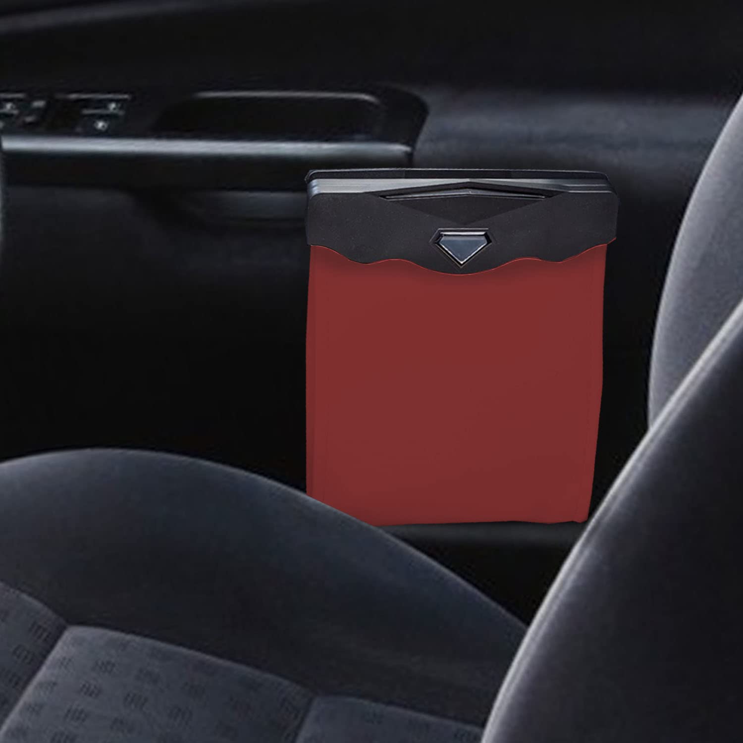 Premium BELOMI Car Trash Bag - Waterproof PU Leather Auto Garbage Can with Magnetic Closure & LED Light | Back Seat Hanging Trash Bin Includes 30 Disposable Bags (Red) | Perfect for Road Trips, Commuting & Keeping Your Vehicle Clean