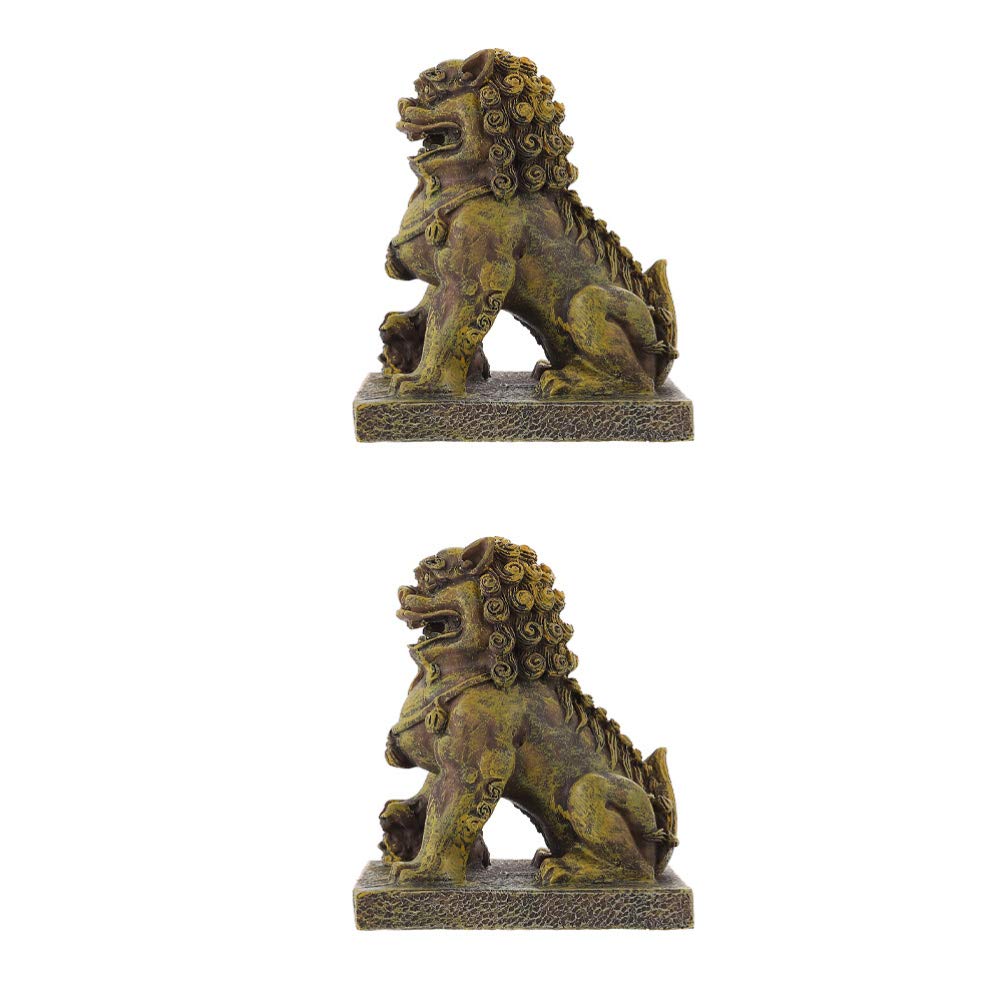 Vintage Chinese Guardian Lion Sculpture - 2pcs Feng Shui Wealth Statue, Mini Lion Figurine for Home Office Decor, Aquarium & Shop Display | Perfect for Home Protection, Wealth Attraction & Interior Design Accent