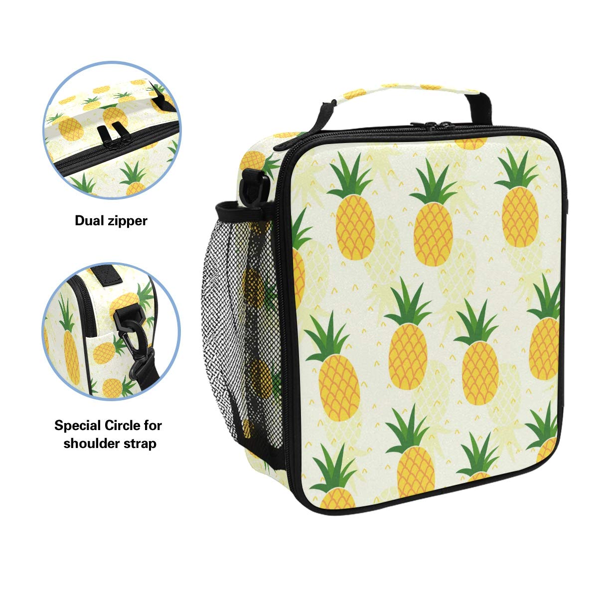ZZXXB Insulated Pineapple Lunch Bag - Reusable Thermal Cooler Tote for Kids, Students & Adults - Perfect for School, Work, Picnics & Outdoor Travel