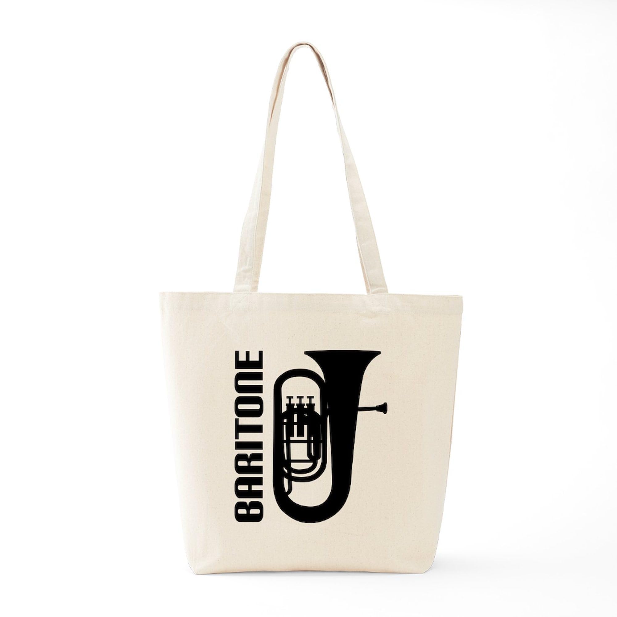 Music Silhouette Baritone Tote Bag - Natural Canvas Reusable Shopping Bag for Groceries, Beach & Work | Eco-Friendly Cotton Tote with Unique Musical Design