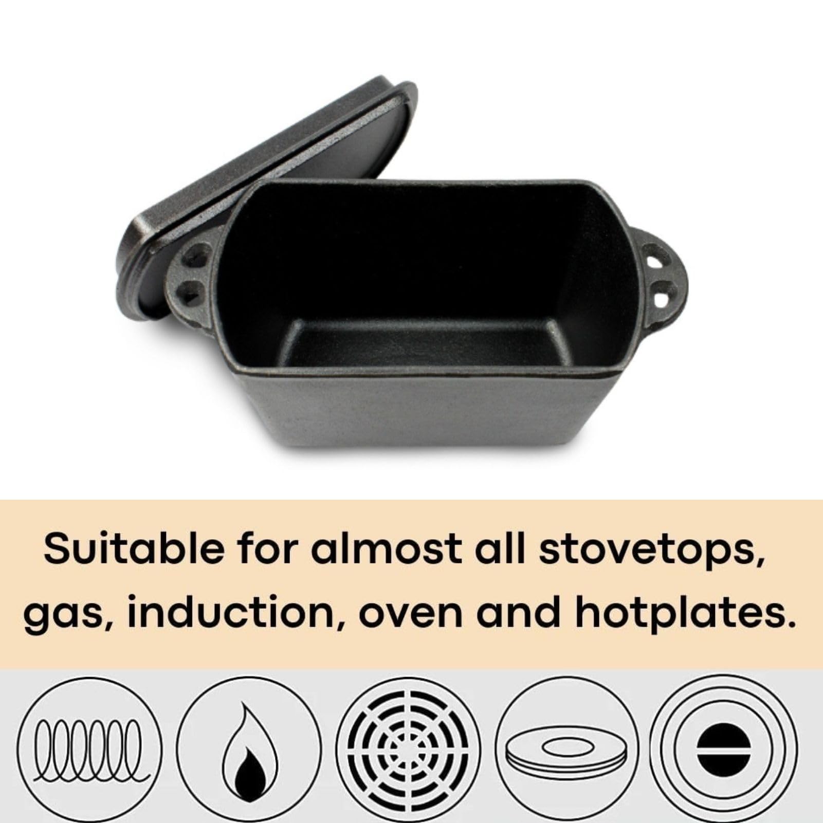 Bangminda Cast Iron Bread Loaf Pan with Lid - Premium Cast Iron Bread Maker & Roaster for Homemade Bread Baking - Perfect for Dutch Oven, Camping & Kitchen Use