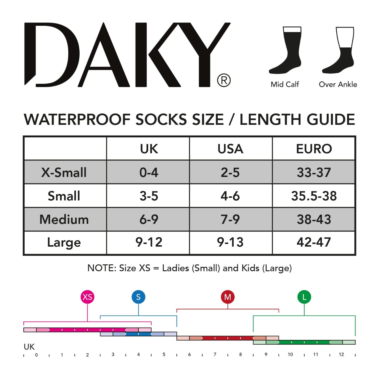 DAKY Waterproof Socks for Men & Women - Warm Thick Ultimo Mid-Calf Winter Socks for Hiking, Running & Outdoor Activities - Water-Resistant & Breathable Cold Weather Socks