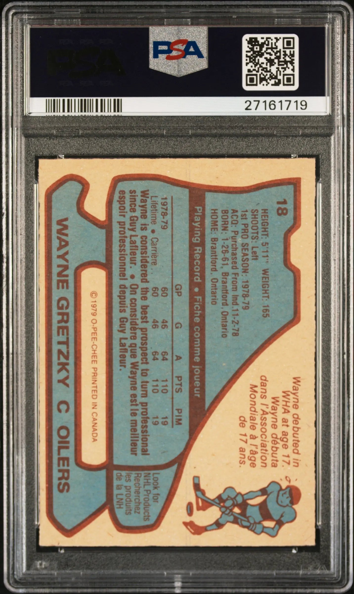 1979 O-Pee-Chee Wayne Gretzky Rookie Card #18 PSA 7 - NHL Hockey Collectible for Display & Investment